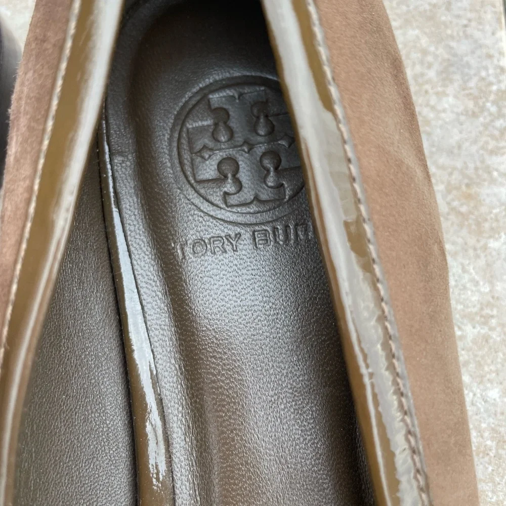 TORY BURCH Julian Mocha Suede Ballet Flats